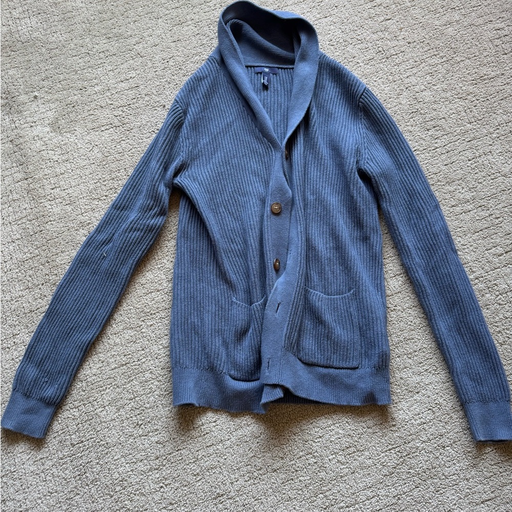 Blue Ribbed Cardigan with Buttons